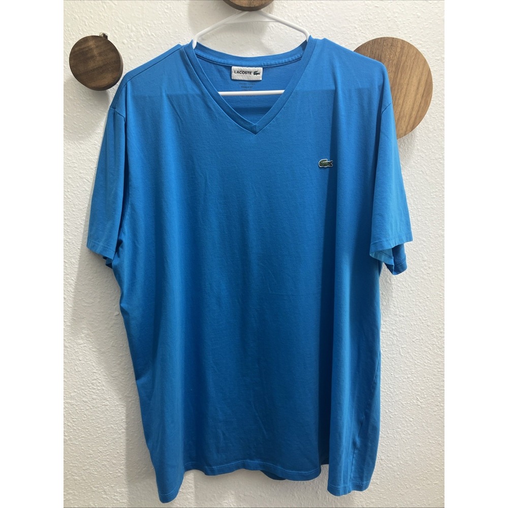 LACOSTE Turquoise V neck 100% Pima Cotton Men's 3XL Short Sleeve Shirt